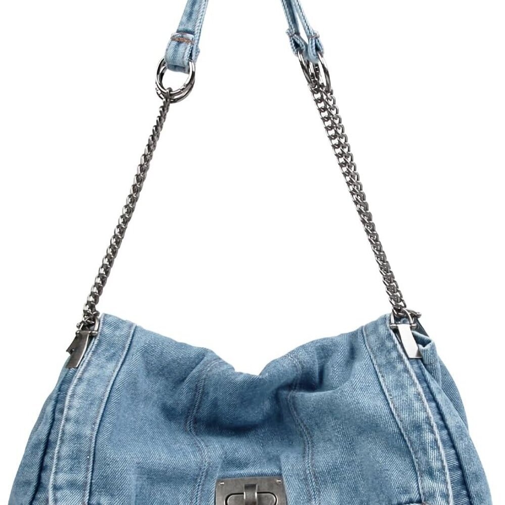 Denim Tote Bag for Women Fashion Adjustable Chain Shoulder Handbag Crossbody Bag